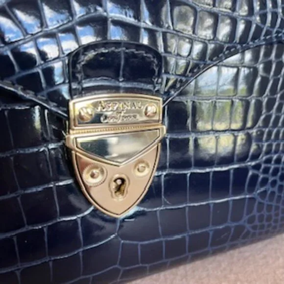 Aspinal of London Mayfair Midnight Blue Patent Croc Top Handle Handbag Purse Bag - Picture 4 of 10